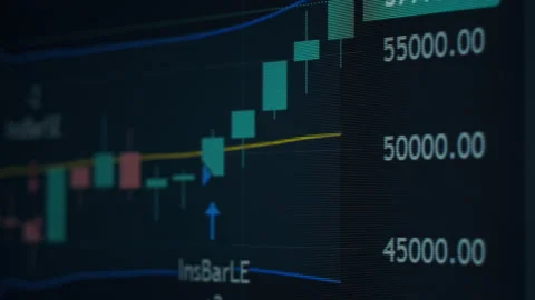 Bitcoin Trading with Price Evolution, Cryptocurrency Exchange Chart Online Stock Footage 233497791