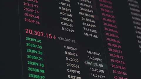 Bitcoin Trading With Price Evolution, Depth of Market, Graph of Crypto on Screen Stock Footage 236014037