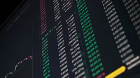 Bitcoin Trading With Price Evolution, Depth of Market, Graph of Crypto on Screen Stock Footage 236681153