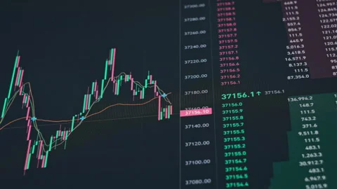 Bitcoin Trading with Price Evolution Stock Footage 257345908