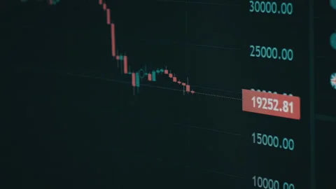 Bitcoin Trading With Price Evolution, Graph of Crypto Trading Online on Screen Stock Footage 236037028