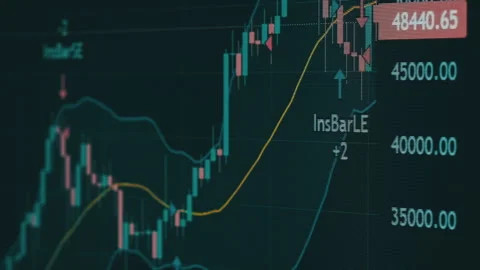 Bitcoin Trading With Price Evolution, Graph of Crypto Trading Online on Screen Stock Footage 236329364