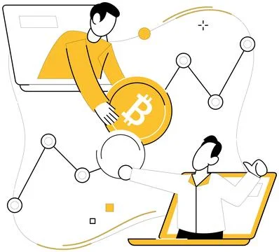 Bitcoin trading vector illustration. Blockchain, foundation, lays groundwork  스톡 일러스트