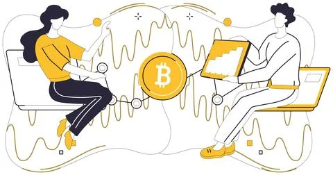 Bitcoin trading vector illustration. Transaction, heartbeat, echoes through d Illustrazione stock