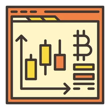 Bitcoin Trading in Web Browser vector Cryptocurrency colored icon or design.. Illustrazione stock