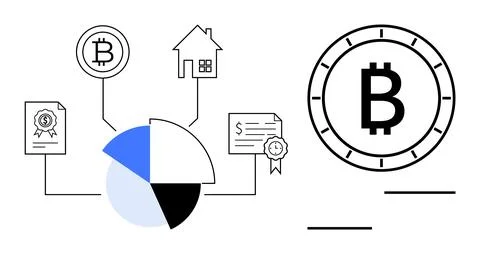 Bitcoin Transactions and Financial Data Analysis with Certificates, House, .. 스톡 일러스트