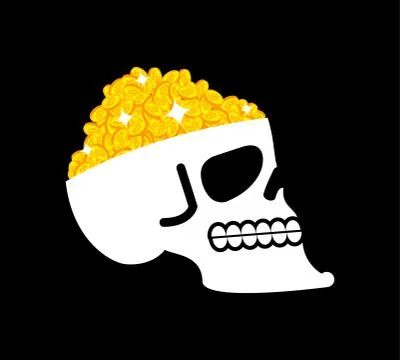 Bitcoin is treasure. Skull and Cryptocurrency. Vector illustration 库存插图