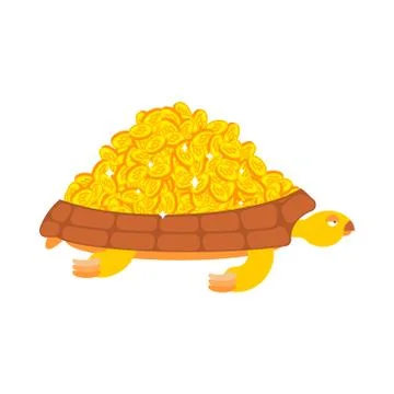 Bitcoin is treasure. Turtle and Cryptocurrency. Vector illustration Illustrazione stock