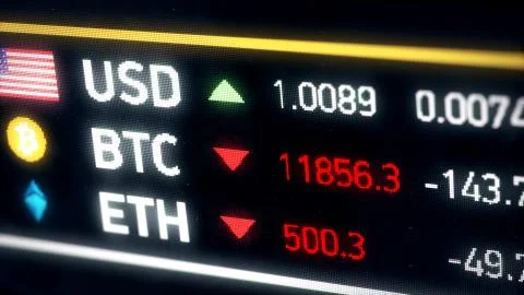 Bitcoin, US dollar, Ether comparison, cryptocurrencies falling, financial crisis Stock Photos