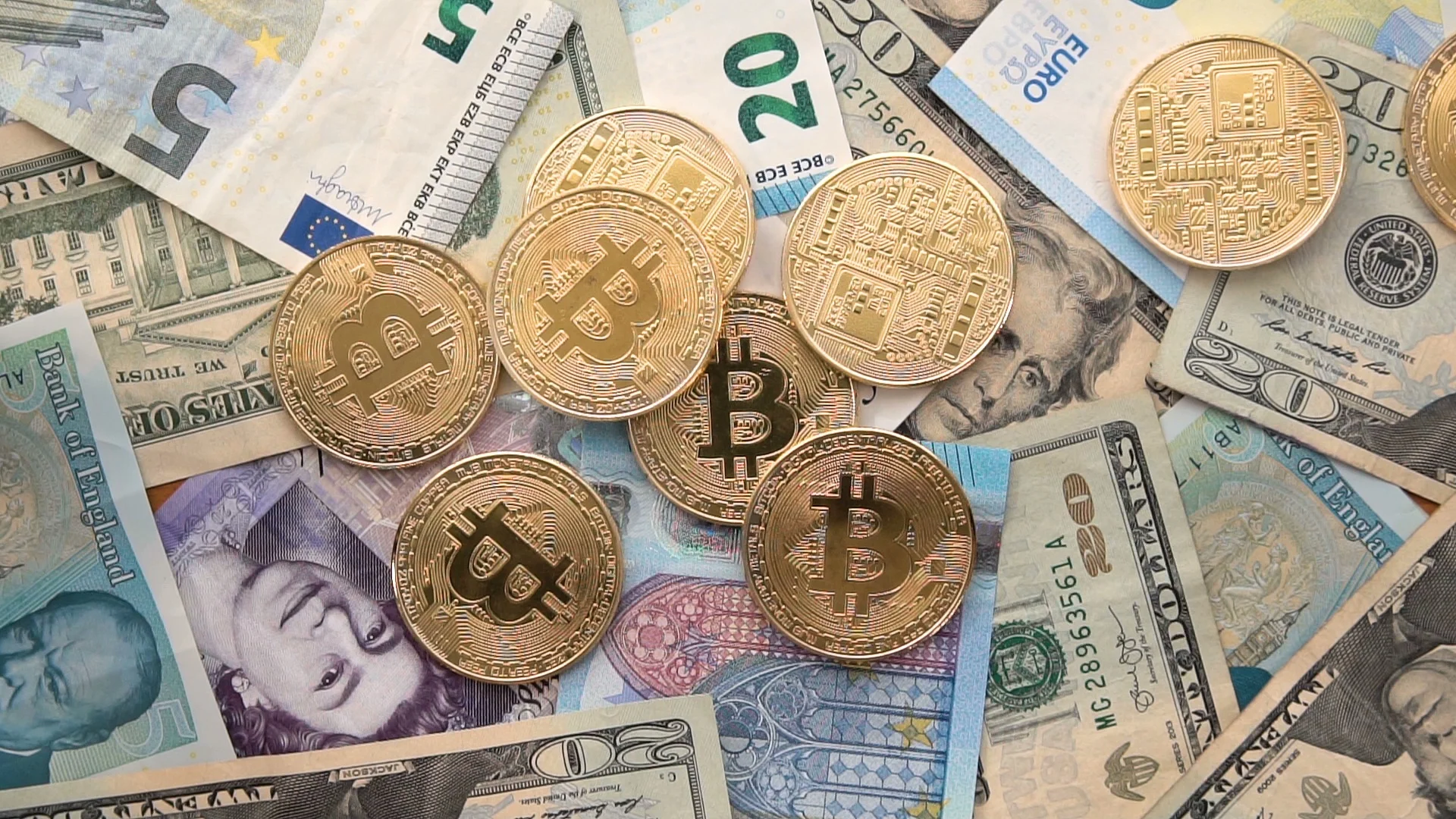 Bitcoin Us Dollars Uk Pound Eu Euro Slow Motion Falling Clip Bitcoin Us Dollars Uk Pound Eu Euro Slow Motion Falling Clip 88963832