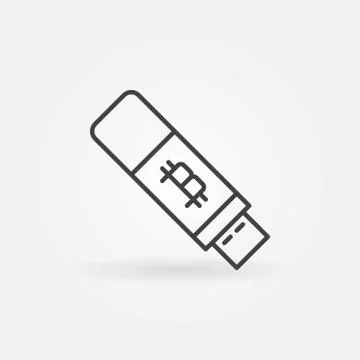 Bitcoin usb flash icon - vector cryptocurrency key minimal outli Stock Illustration