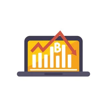 Bitcoin value down chart displaying on laptop screen 스톡 일러스트