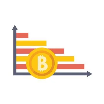 Bitcoin value downward trend with falling graph and coin Stock Illustration