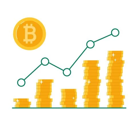 Bitcoin value growth graph. Blockchain technologies, altcoins, digital money Stock Illustration