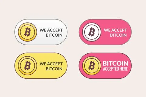 Bitcoin vector crypto accept icon. Bitcoin coin here button Stock Illustration