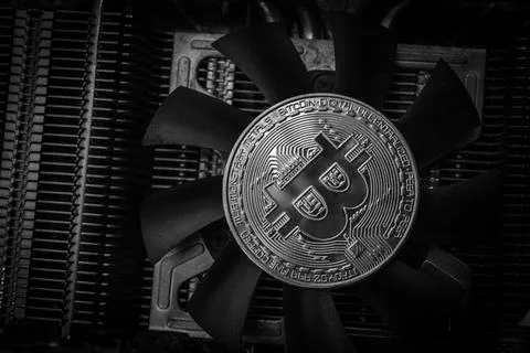 Bitcoin on videocard Stock Photos