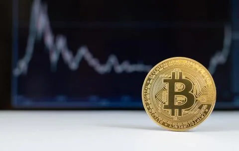 Bitcoin virtual cryptocurrency with growth chart Stock Photos