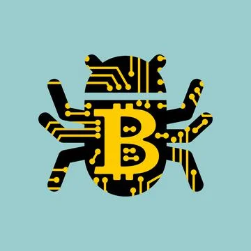 Bitcoin virus bug. Digital currency computer virus. イラスト素材