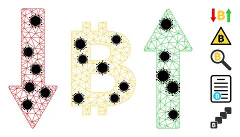 Bitcoin Volatility Polygonal Mesh Icon with Infection Nodes Stock Illustration