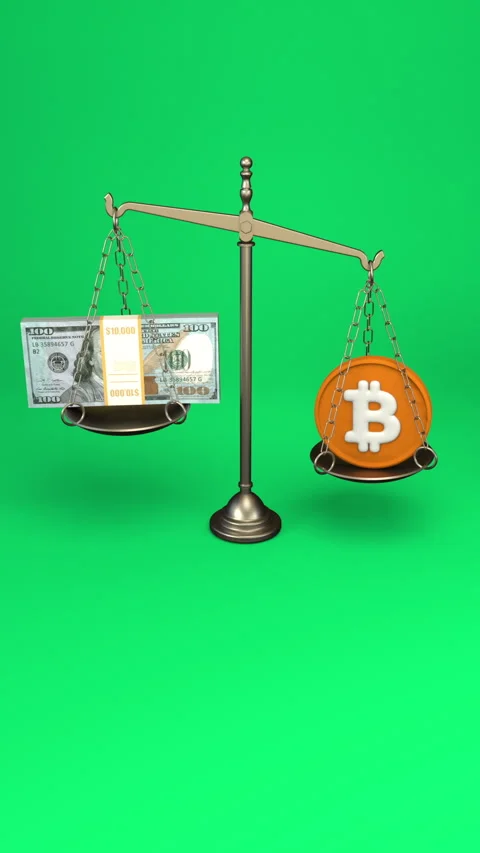 Bitcoin vs dollar balance scale – looped background. Stock Footage 327313195