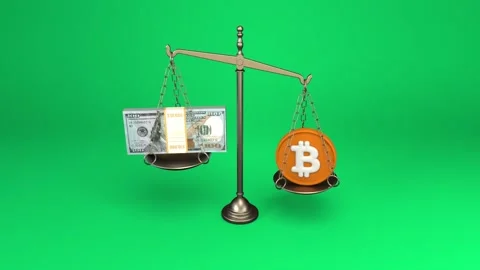 Bitcoin vs dollar balance scale – looped background. Stock Footage 327313750
