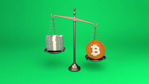 Bitcoin vs dollar balance scale – looped background. Stock Footage 327313976