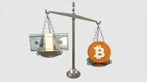 Bitcoin vs dollar balance scale – 3d render looped with alpha channel. Vídeo Stock 339672320