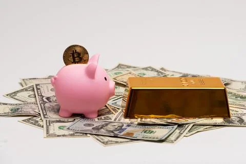 Bitcoin vs gold value comparison in finance market. Gold reserve against bi.. Stock Photos
