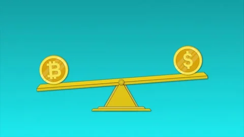 Bitcoin vs US Dollar on seesaw 2D animation Stock Footage 218390558