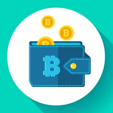 Bitcoin wallet icon flat style, cryptocurrency wallet icon vector Stock Illustration