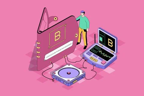 Bitcoin Wallet Isometric Scene Stock Illustration