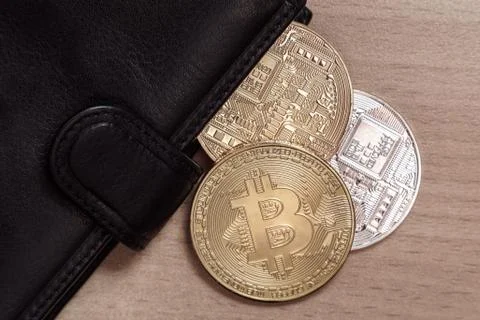 Bitcoin in the wallet 스톡 사진