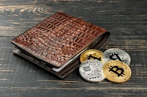 Bitcoin with wallet Stock Photos