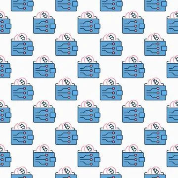 Bitcoin Wallet vector Decentralized Cryptocurrency colored seamless pattern Stock Illustration