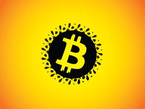 Bitcoin wallpaper. Yellow - orange gradient background with black abstract BT Illustrazione stock