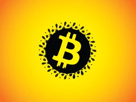 Bitcoin wallpaper. Yellow - orange gradient background with black abstract BT Stock-Illustration