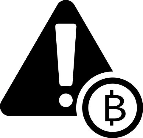 A Bitcoin warning icon with a flat style. Stock Illustration