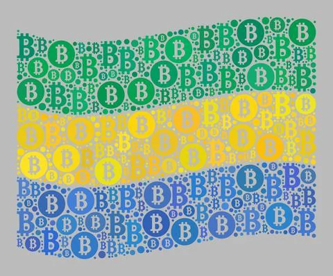 Bitcoin Waving Gabon Flag - Collage of Bitcoin Currency Icons Illustrazione stock