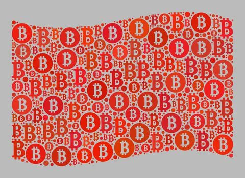 Bitcoin Waving Red Flag - Collage with Bitcoin Currency Symbols Illustrazione stock