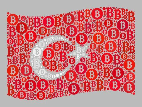 Bitcoin Waving Turkey Flag - Collage with Bitcoin Currency Symbols Illustrazione stock