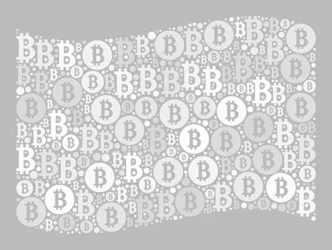 Bitcoin Waving White Flag - Collage with Bitcoin Currency Symbols Illustrazione stock