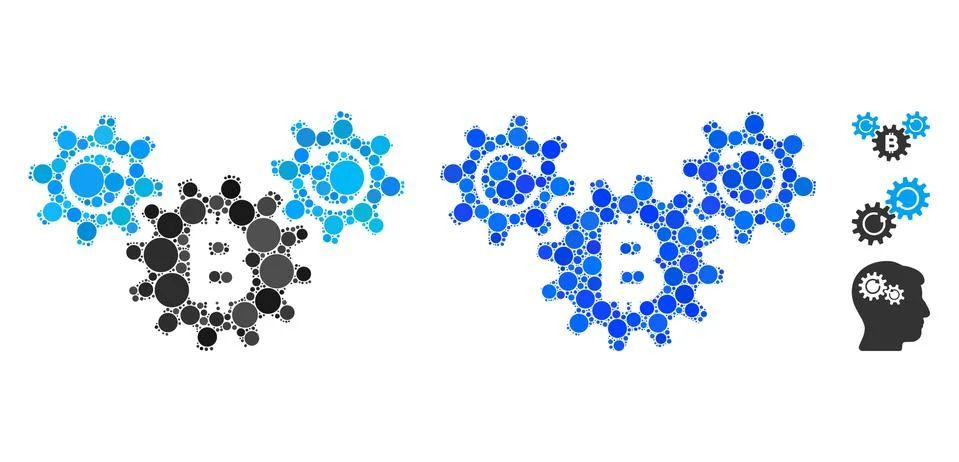 Bitcoin Wheels Rotation Composition Icon of Circle Dots Stock Illustration
