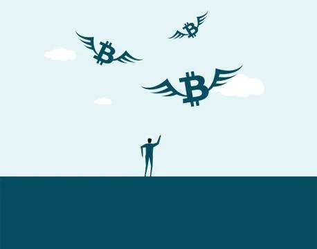 Bitcoin with wings, time accumulation, good wishes Stock Illustration