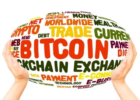 Bitcoin word cloud hand sphere concept 스톡 일러스트