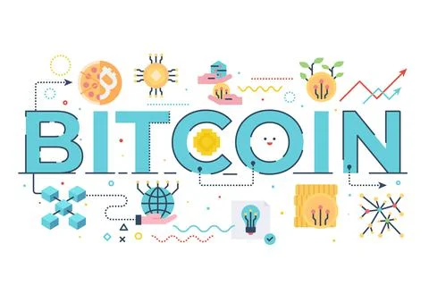 Bitcoin word lettering Stock Illustration