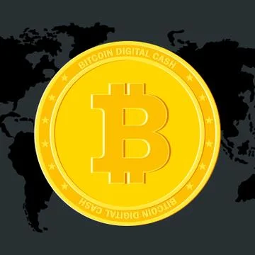 Bitcoin on world map black Stock-Illustration
