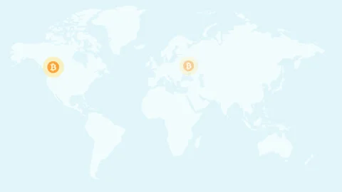 Bitcoin on world map. Crypto Currency Blockchain On The World Map. Stock Footage 99334332