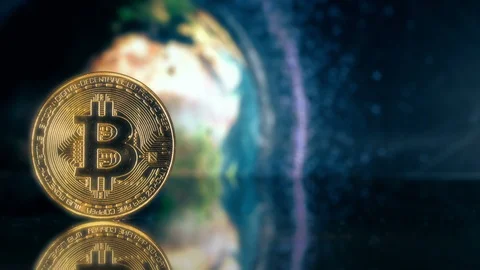 Bitcoin on World Sphere Background Stock Footage 119253527