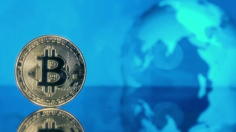 Bitcoin on World Sphere Background Stock Footage 119253627