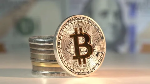 Bitcoin,Cryptocurrency is modern of Exchange Digital payment money,Gold Bitcoins Stock Footage 143830362